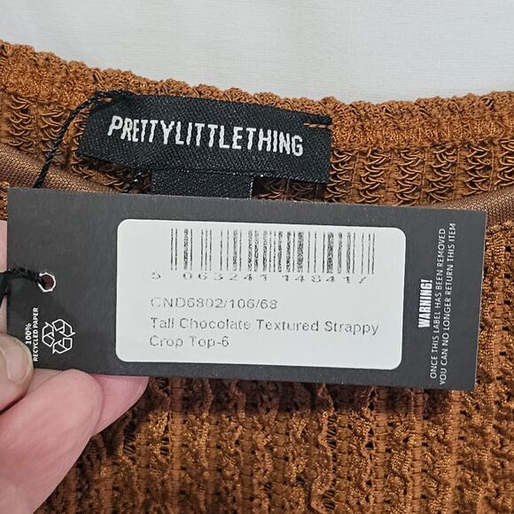Pretty Little Thing Tall Chocolate Textured Strappy Crop Top Y2K NWT33 - Picture 3 of 8